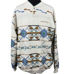 VTG ART UNLIMITED Gary Owen Montana Aztec Print Henley Sweatshirt Men's XL
